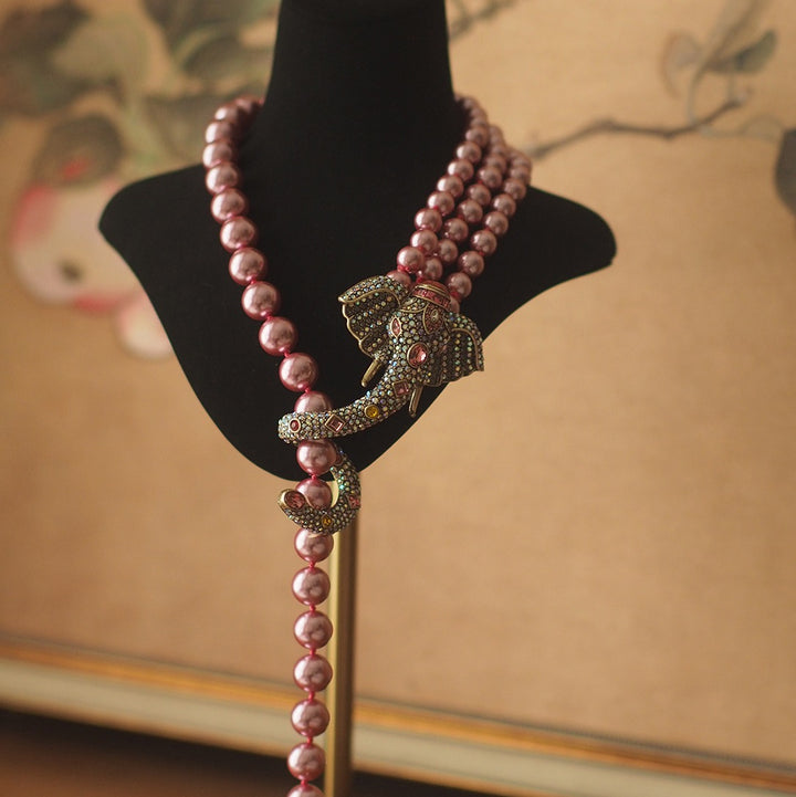 Luxury Pink Elephant Gemstone Necklace - Luvoro Genéve 