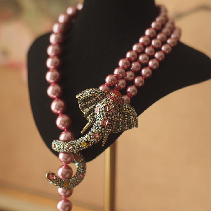 Luxury Pink Elephant Gemstone Necklace - Luvoro Genéve 