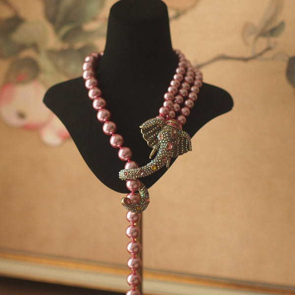 Luxury Pink Elephant Gemstone Necklace - Luvoro Genéve 