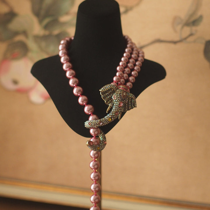 Luxury Pink Elephant Gemstone Necklace - Luvoro Genéve 