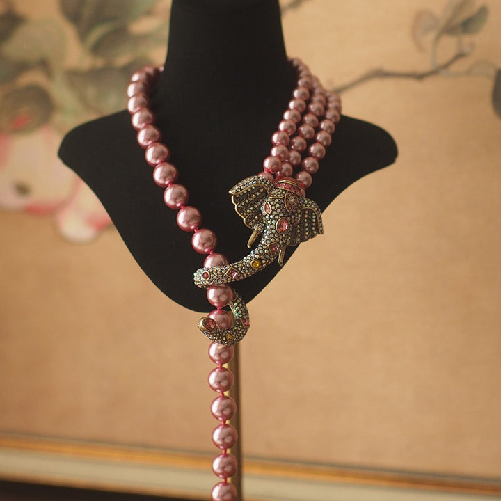 Luxury Pink Elephant Gemstone Necklace - Luvoro Genéve 